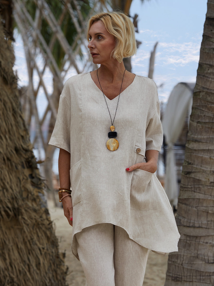 Mira | 100% linen v-neck tunic with side detail