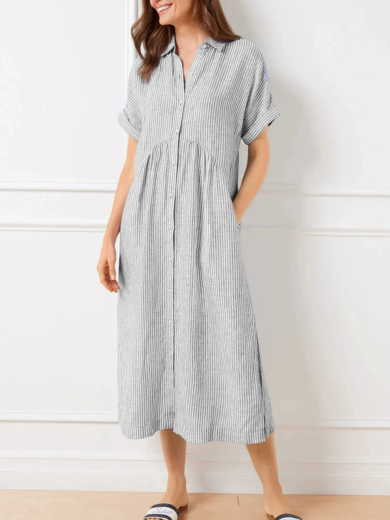Nadia Stripe Midi Shirt Dress