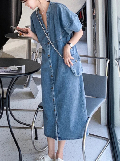 Cotton-Blend Button-Front Midi Dress