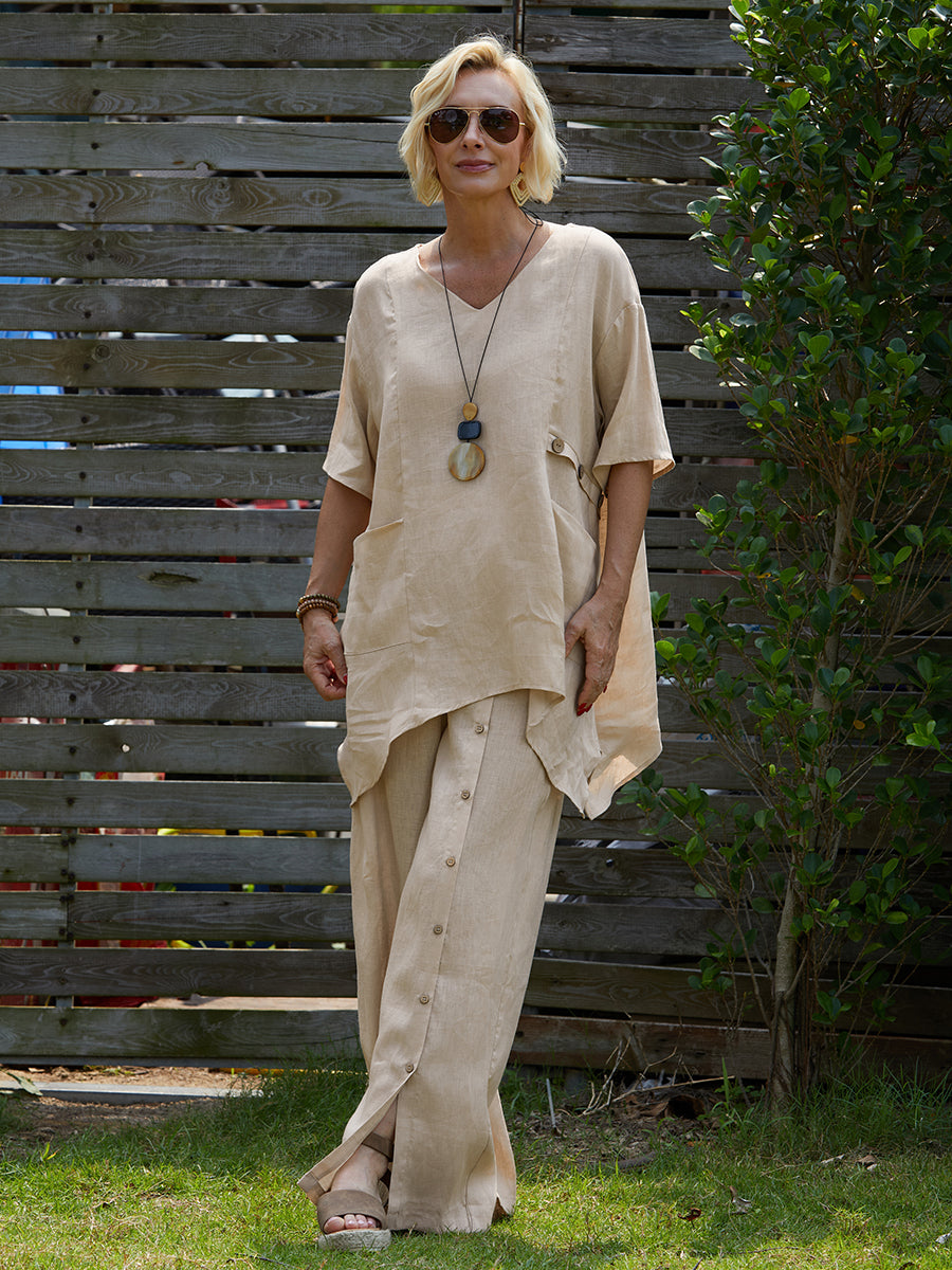Mira | 100% linen v-neck tunic with side detail