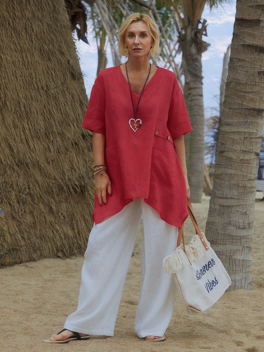 Mira | 100% linen v-neck tunic with side detail