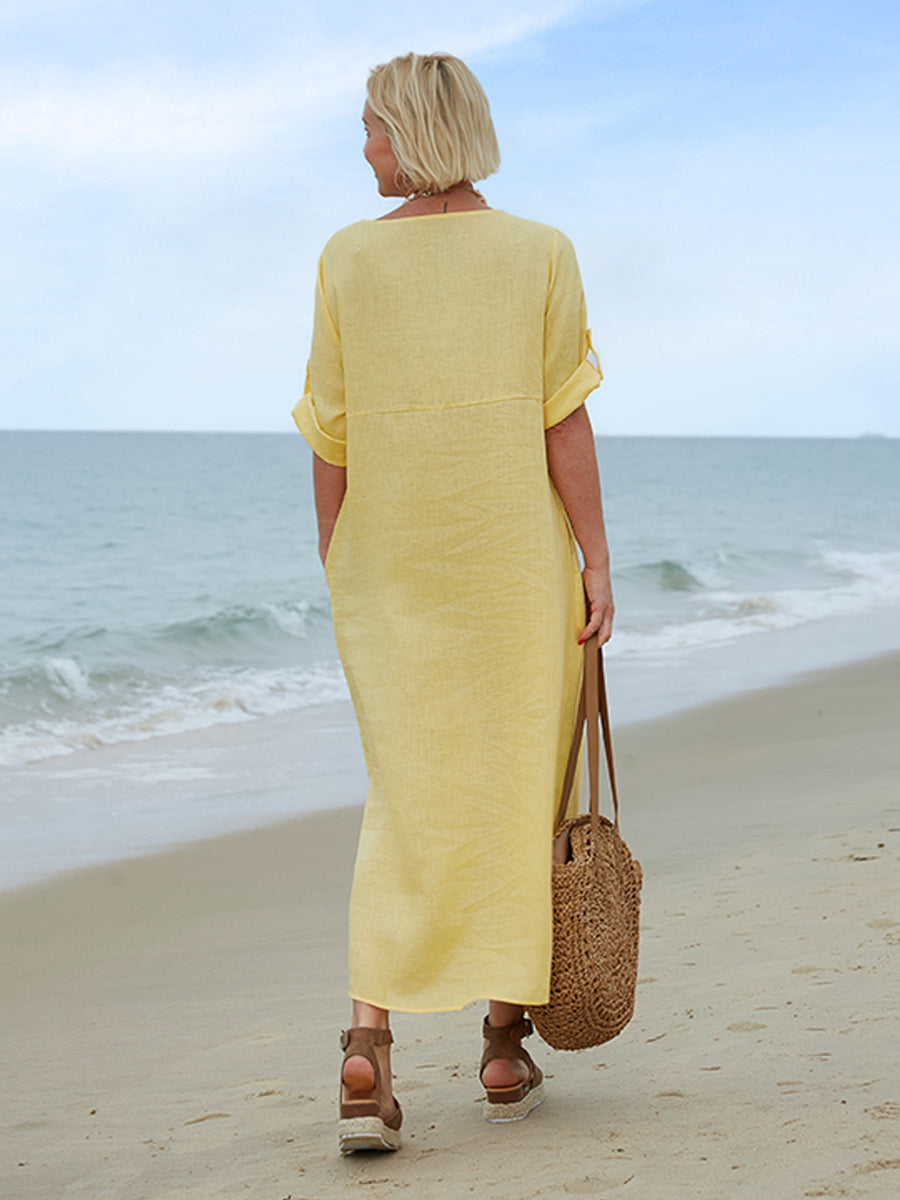 Elise | Side Button Linen Dress