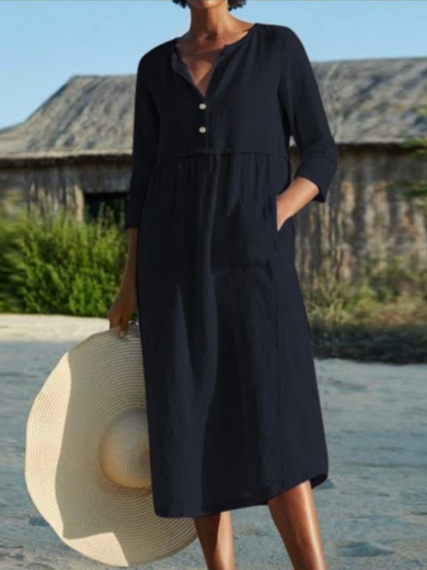 Isla | v-neck cotton-blend midi dress