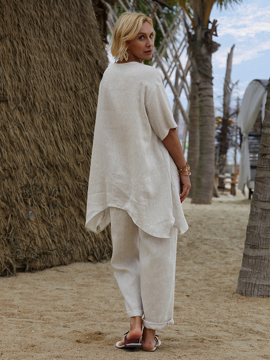 Mira | 100% linen v-neck tunic with side detail
