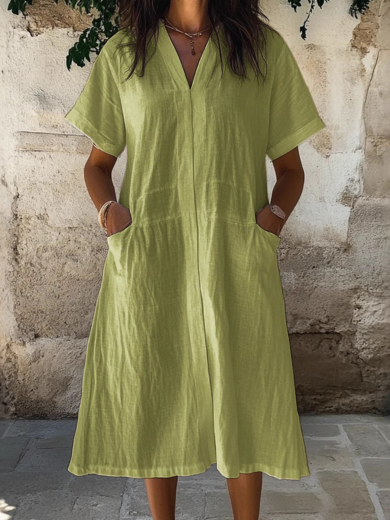 Elsa | Linen-blend summer pocket midi dress