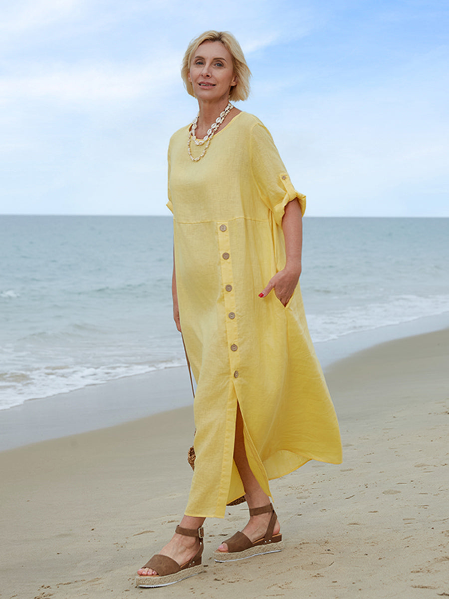 Elise | Side Button Linen Dress
