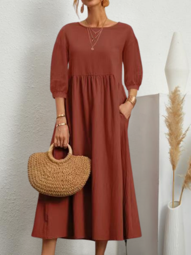 Lina | Lantern Sleeve Cotton-Linen Maxi Dress