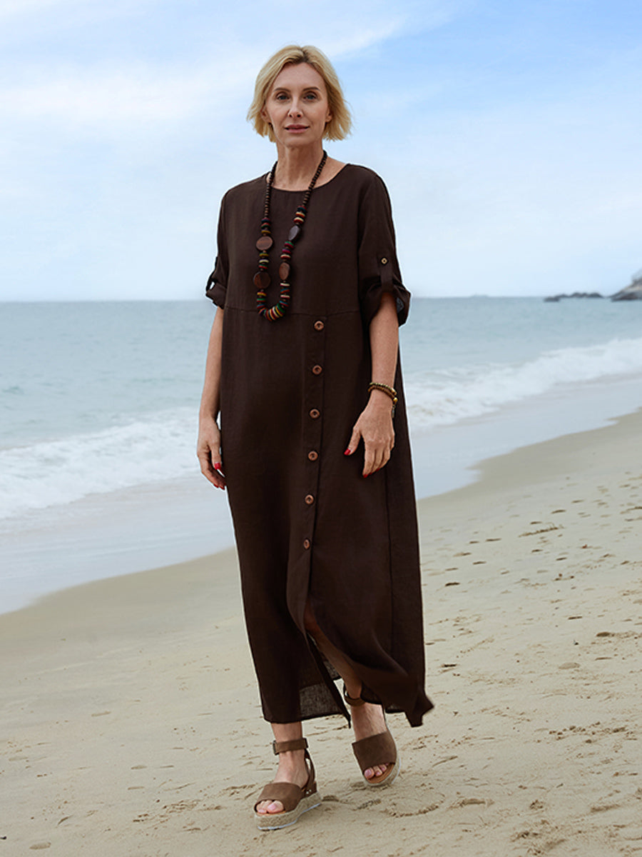Elise | Side Button Linen Dress