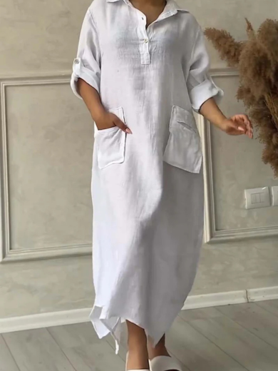 Relaxed Cotton-Linen Long Shirt Dress