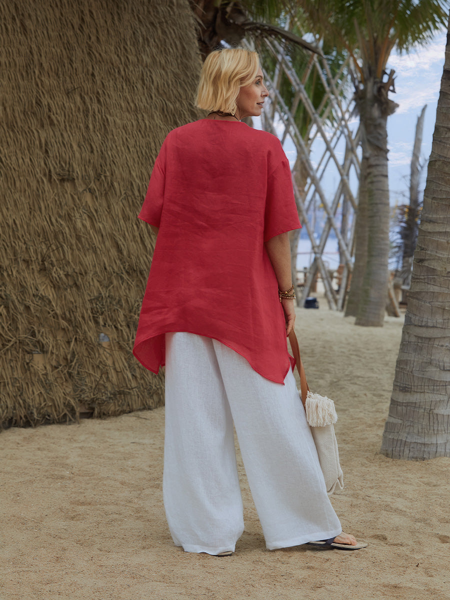 Mira | 100% linen v-neck tunic with side detail