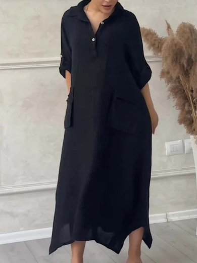 Relaxed Cotton-Linen Long Shirt Dress