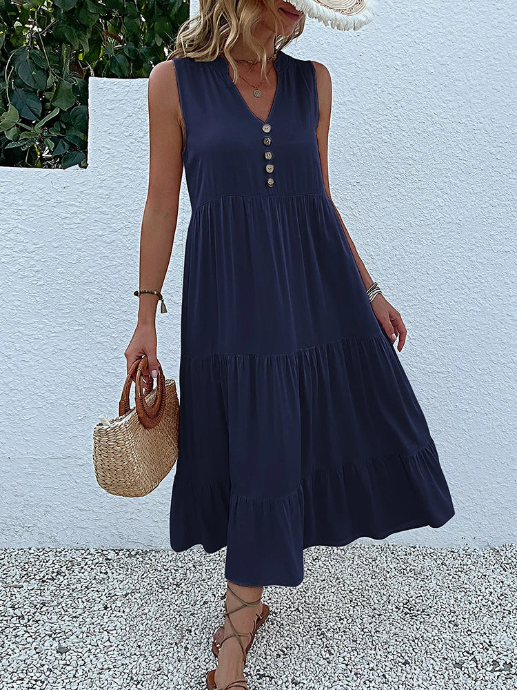 Breezy Summer Button-Front Midi Dress