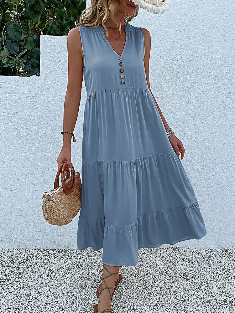 Breezy Summer Button-Front Midi Dress