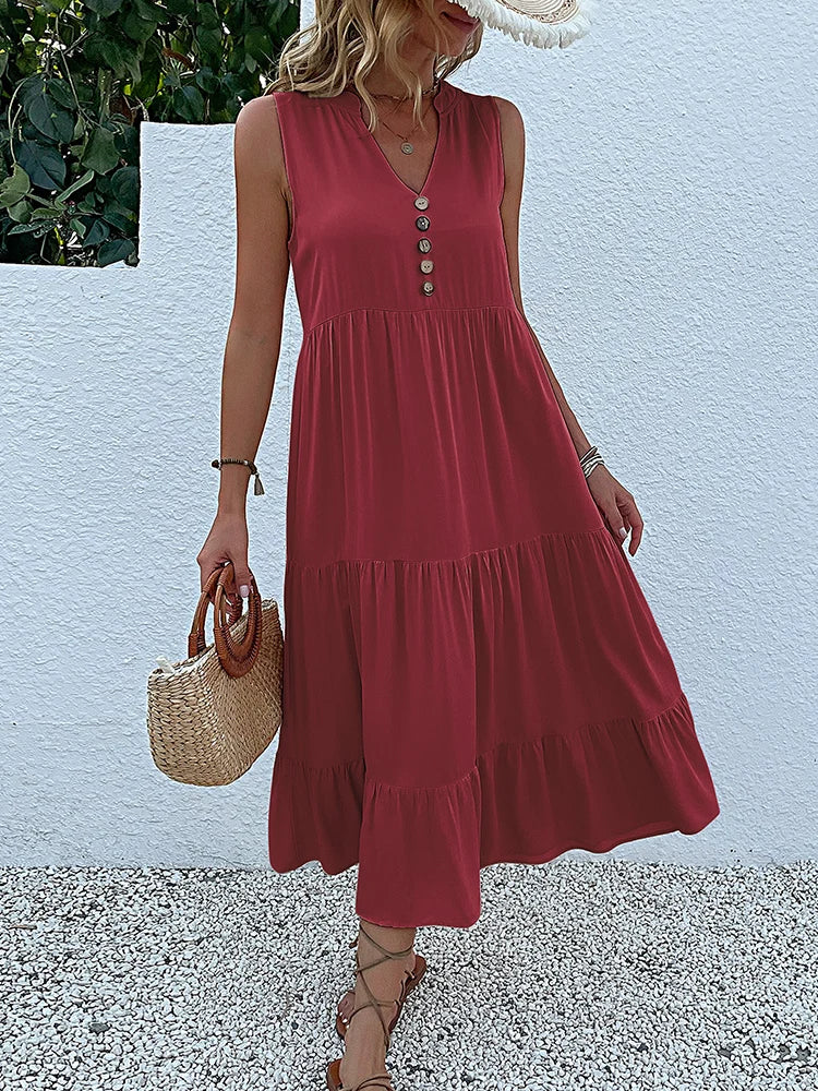 Breezy Summer Button-Front Midi Dress
