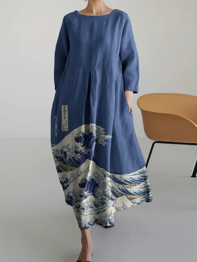 Amaya | Japanese Art Linen Maxi Dress