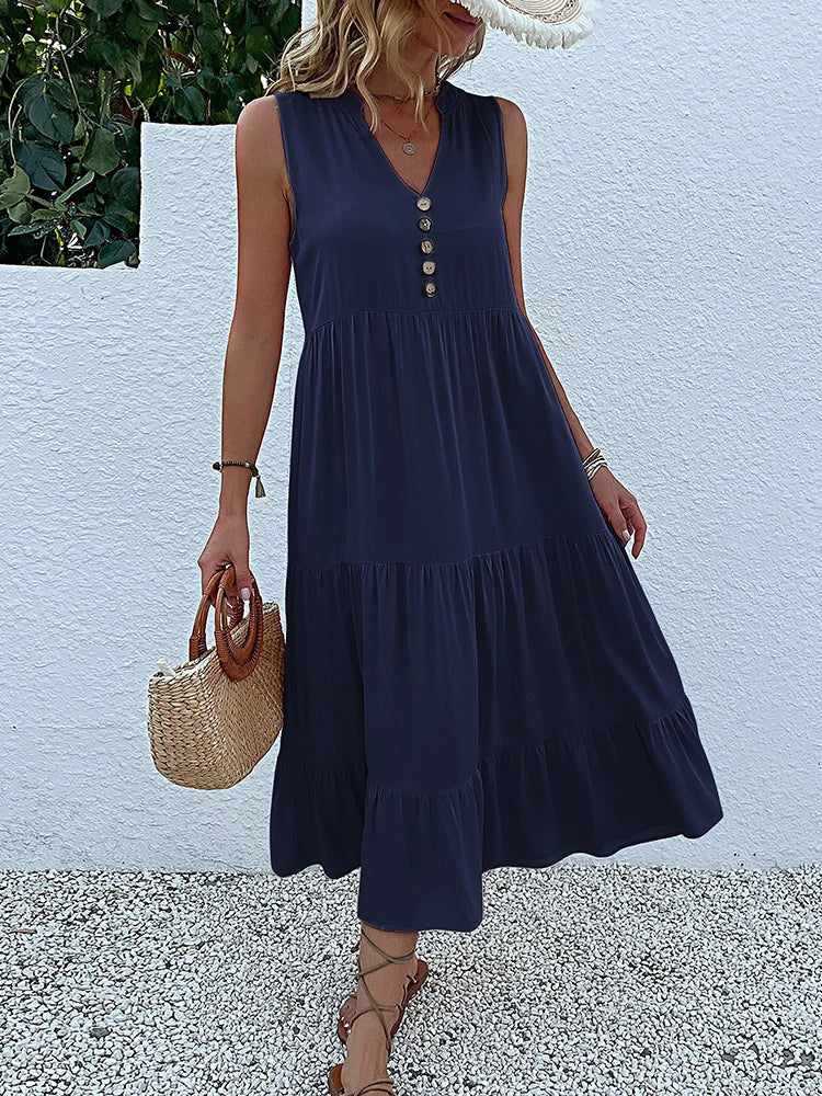 Breezy Summer Button-Front Midi Dress