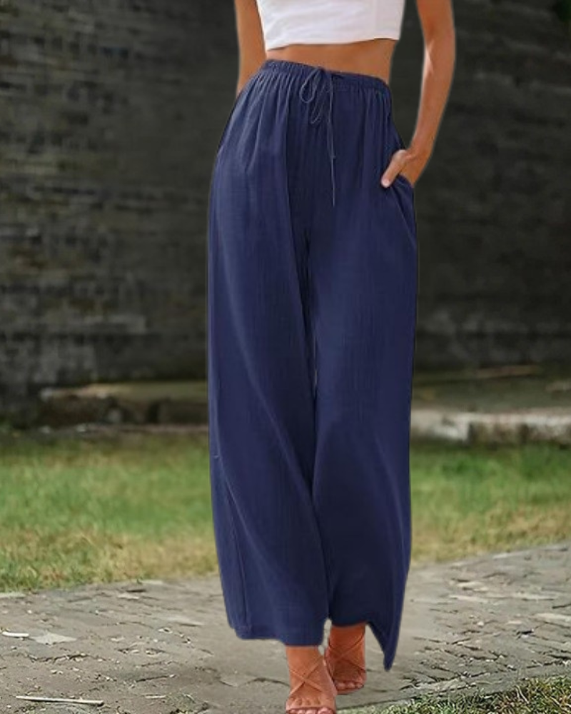 Marine Blue Cotton-Linen Pants
