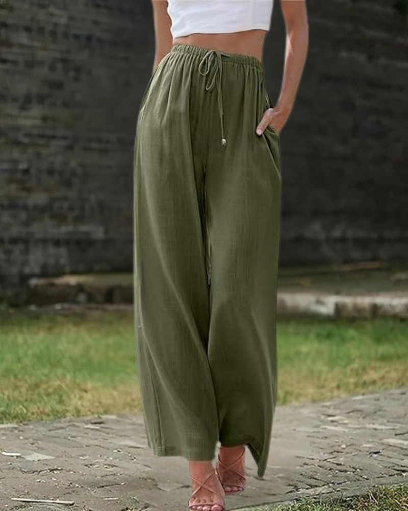 Green Cotton-Linen Pants