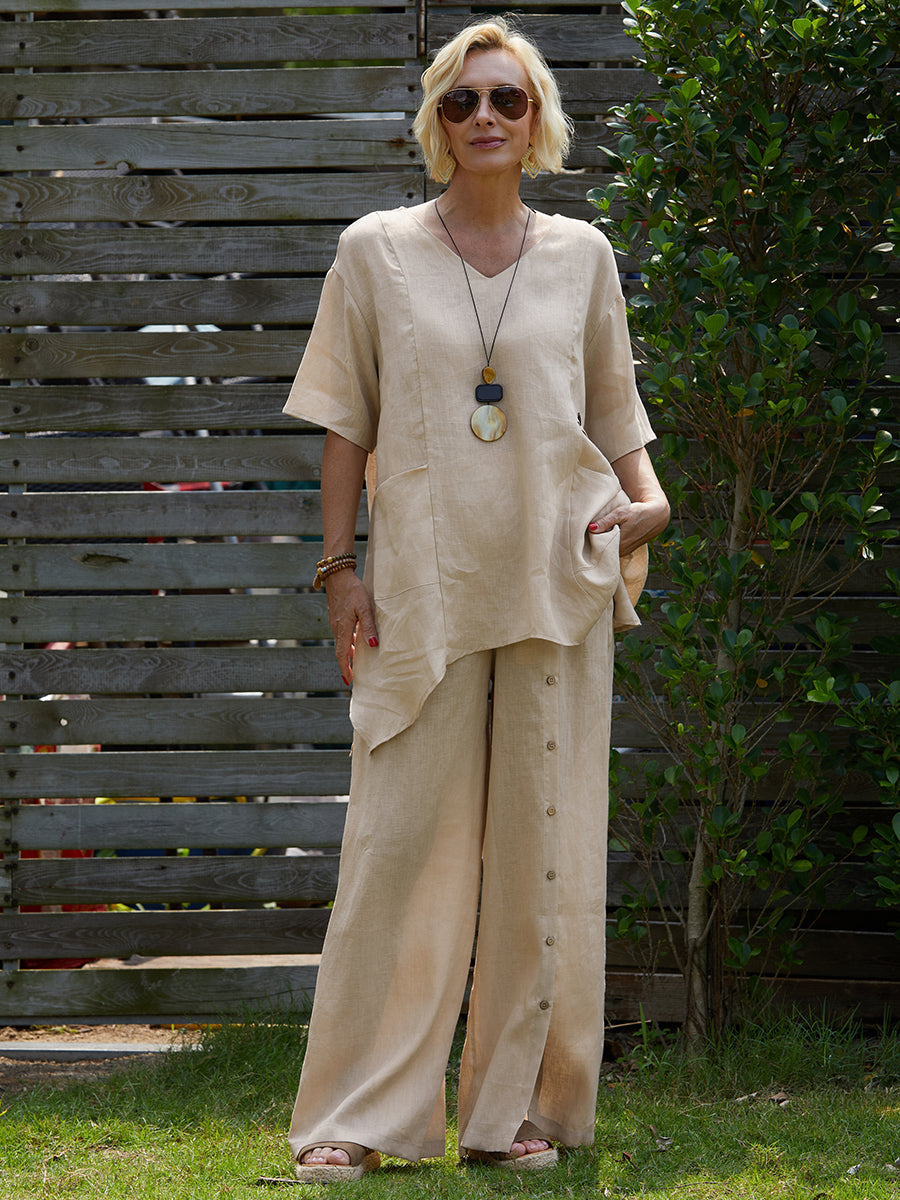 Mira | 100% linen v-neck tunic with side detail