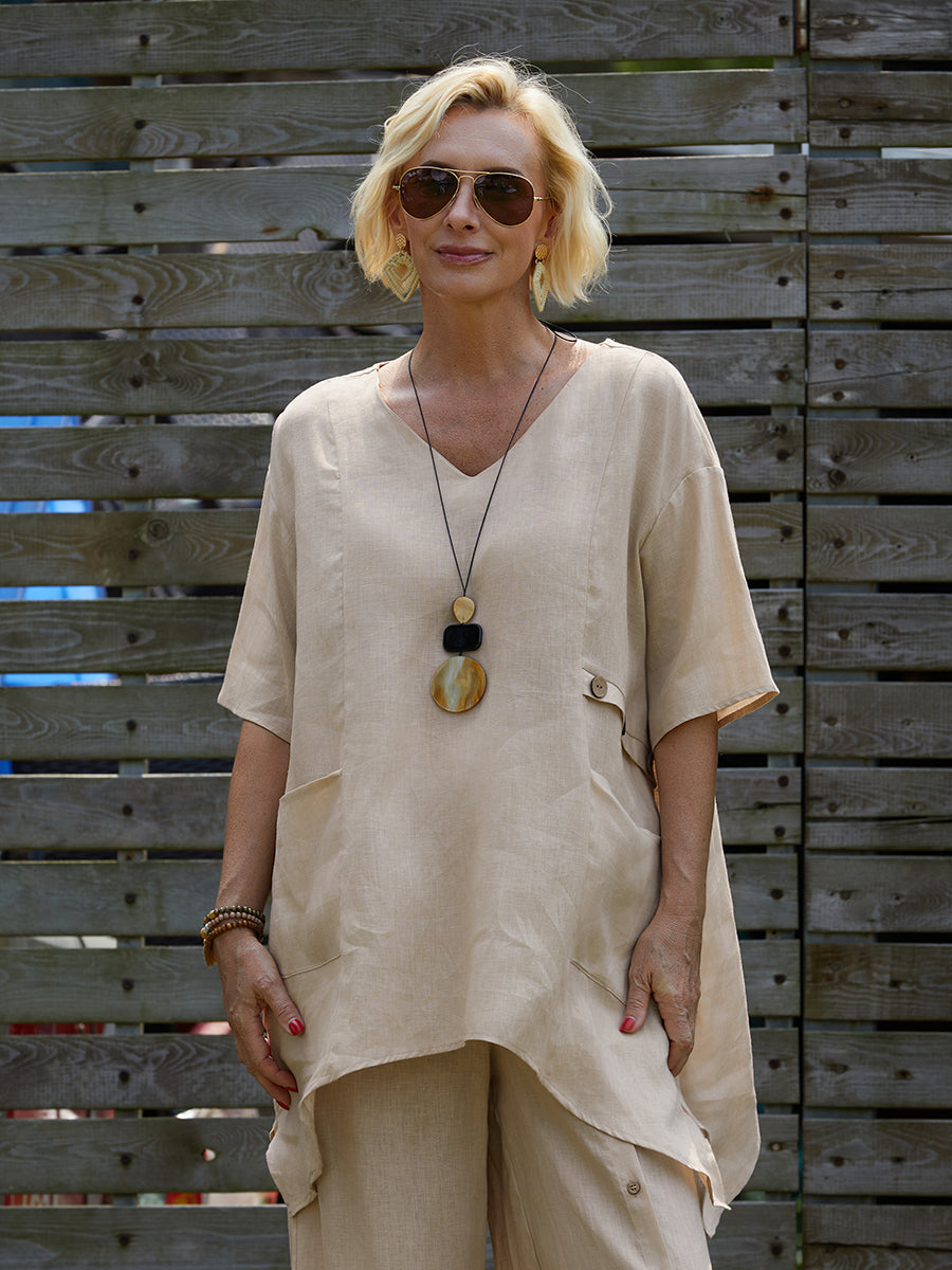 Mira | 100% linen v-neck tunic with side detail
