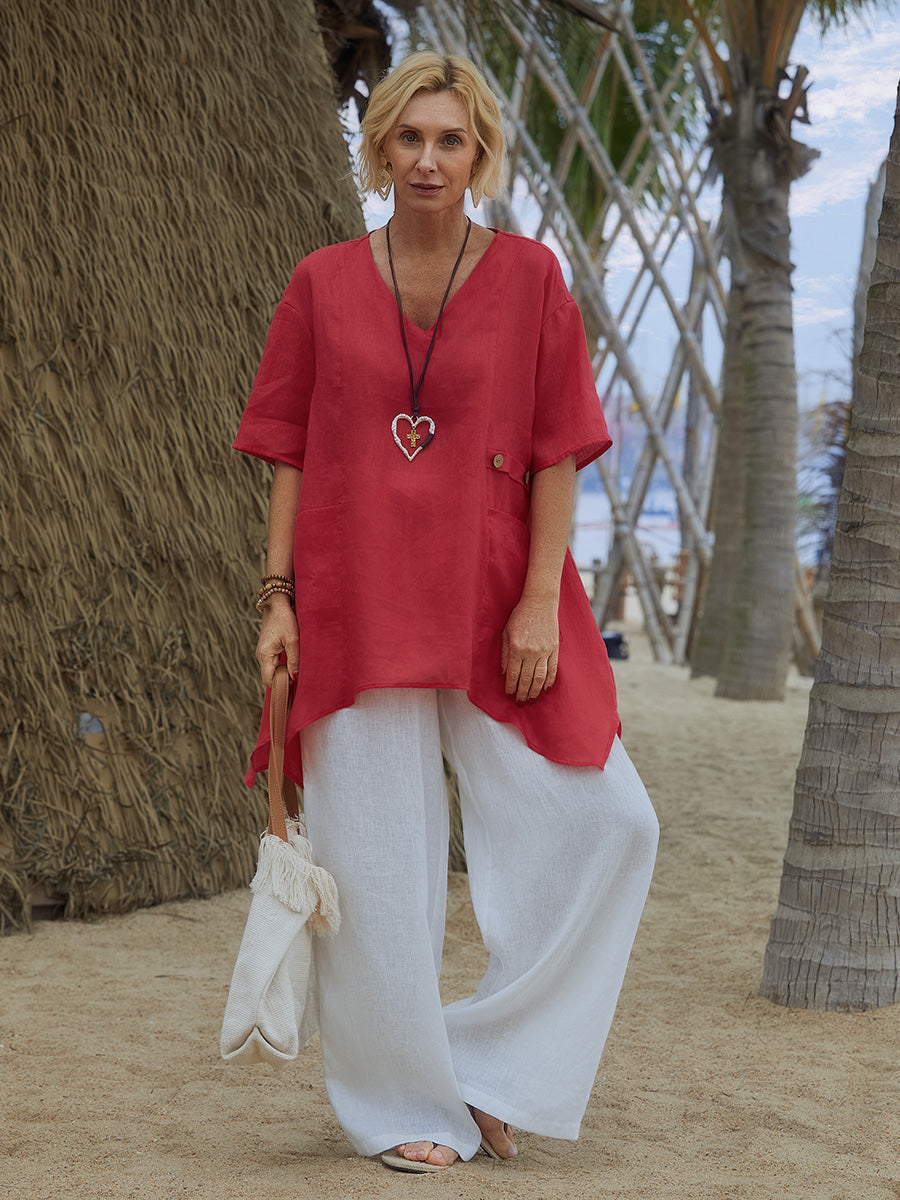 Mira | 100% linen v-neck tunic with side detail