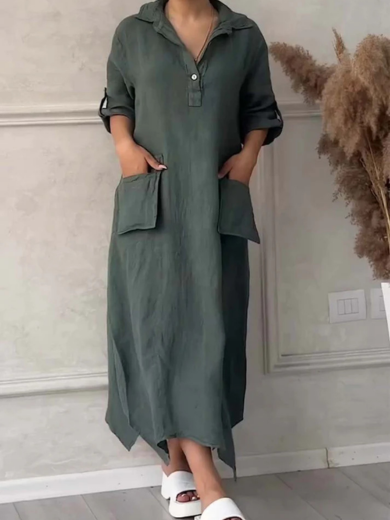 Relaxed Cotton-Linen Long Shirt Dress