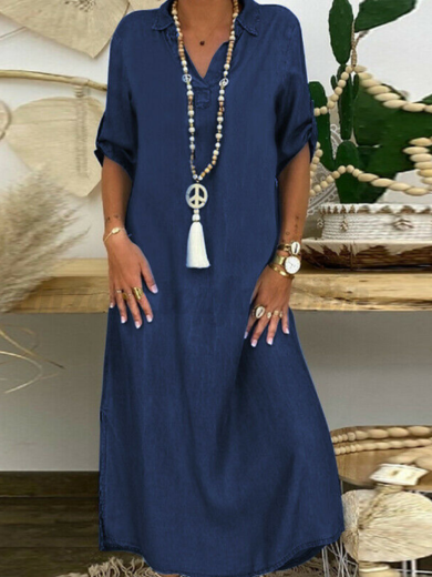 Easy-Care Lightweight Midi Shirt Dress
