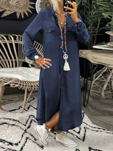 Lightweight Button-Front Midi Shirt Dress