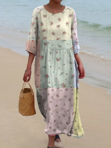 Maya | Beige Floral Midi Dress