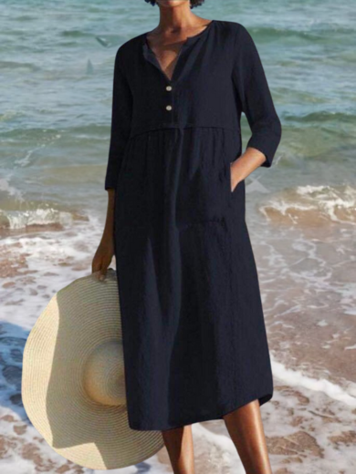 Black | v-neck cotton-blend dress