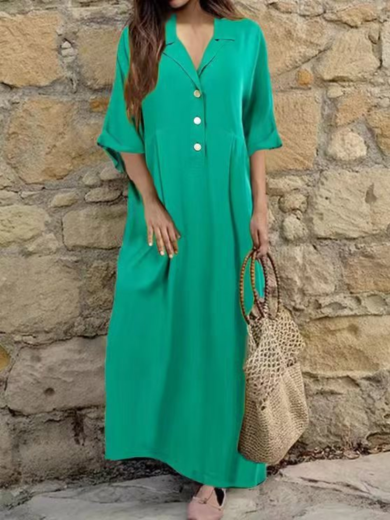 Soft Button-Front Long Shirt Dress