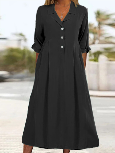 Soft Button-Front Long Shirt Dress