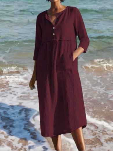 Wine red | v-neck cotton-blend dress