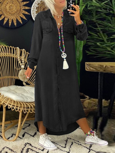 Lightweight Button-Front Midi Shirt Dress