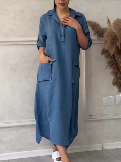 Relaxed Cotton-Linen Long Shirt Dress