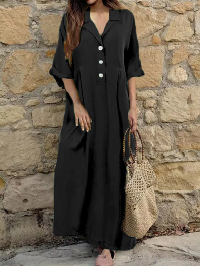 Soft Button-Front Long Shirt Dress
