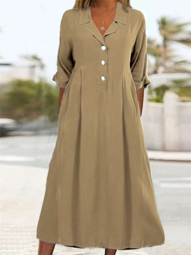 Soft Button-Front Long Shirt Dress