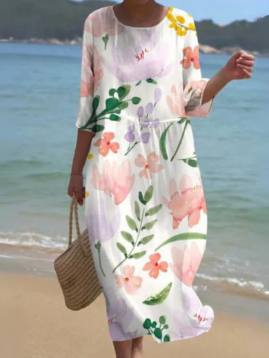 Grace | White Nature Print Midi Dress