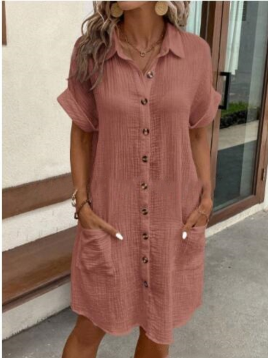 Lightweight Crinkle Button-Front Shirt Dress