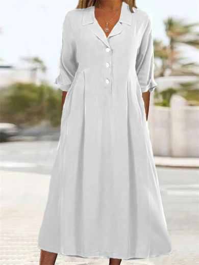 Soft Button-Front Long Shirt Dress