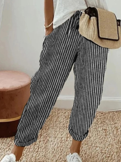 Striped Black comfortable retro pants