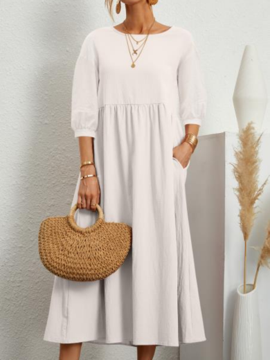 Lina | Lantern Sleeve Cotton-Linen Maxi Dress