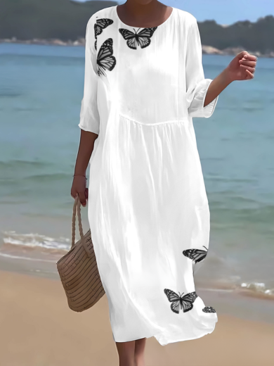 Ivory | White Floral Sketch Midi Dress