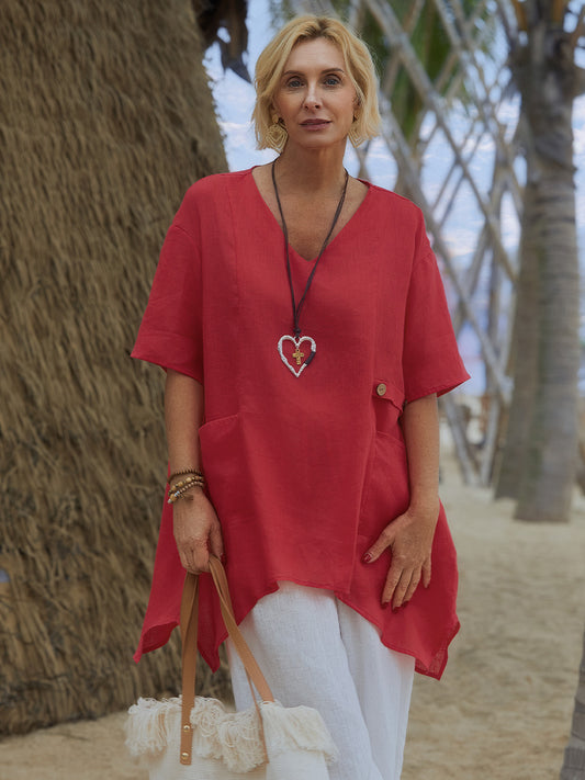 Mira | 100% linen v-neck tunic with side detail