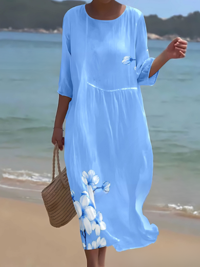 Coastal | Light Blue Floral Midi Dress