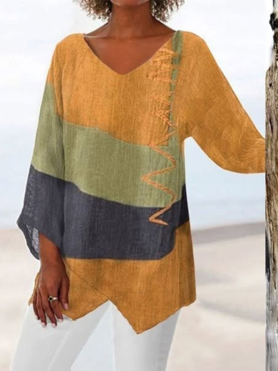 Yellow Creative Flow V-Neck Top