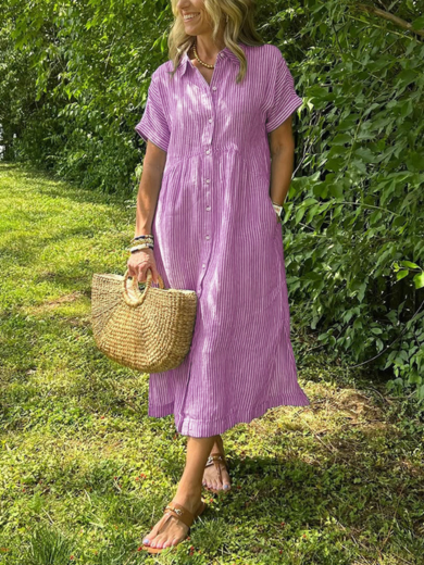 Pink Ella Stripe Midi Shirt Dress