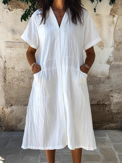 Elsa | Linen-blend summer pocket midi dress