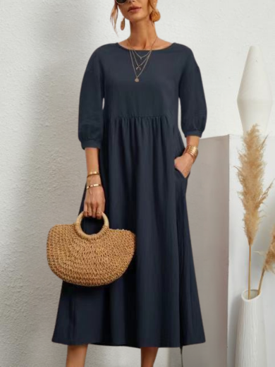 Lina | Lantern Sleeve Cotton-Linen Maxi Dress