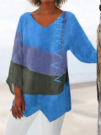Blue Creative Flow V-Neck Top